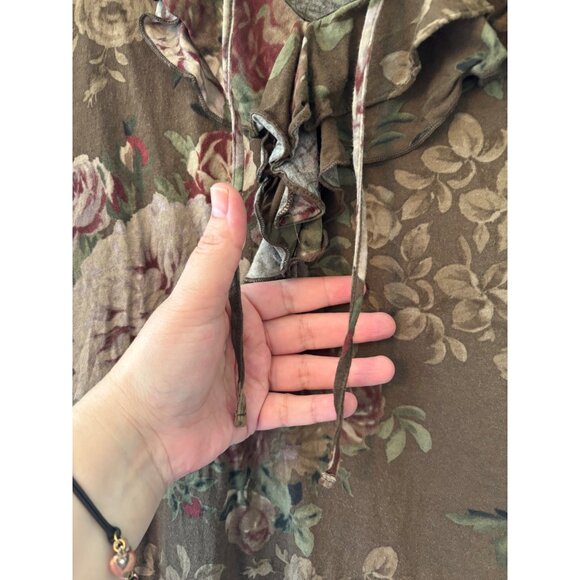 Lauren Ralph Lauren Floral Ruffle Sleeveless Top 1X Cotton Brown & Pink - Picture 11 of 12